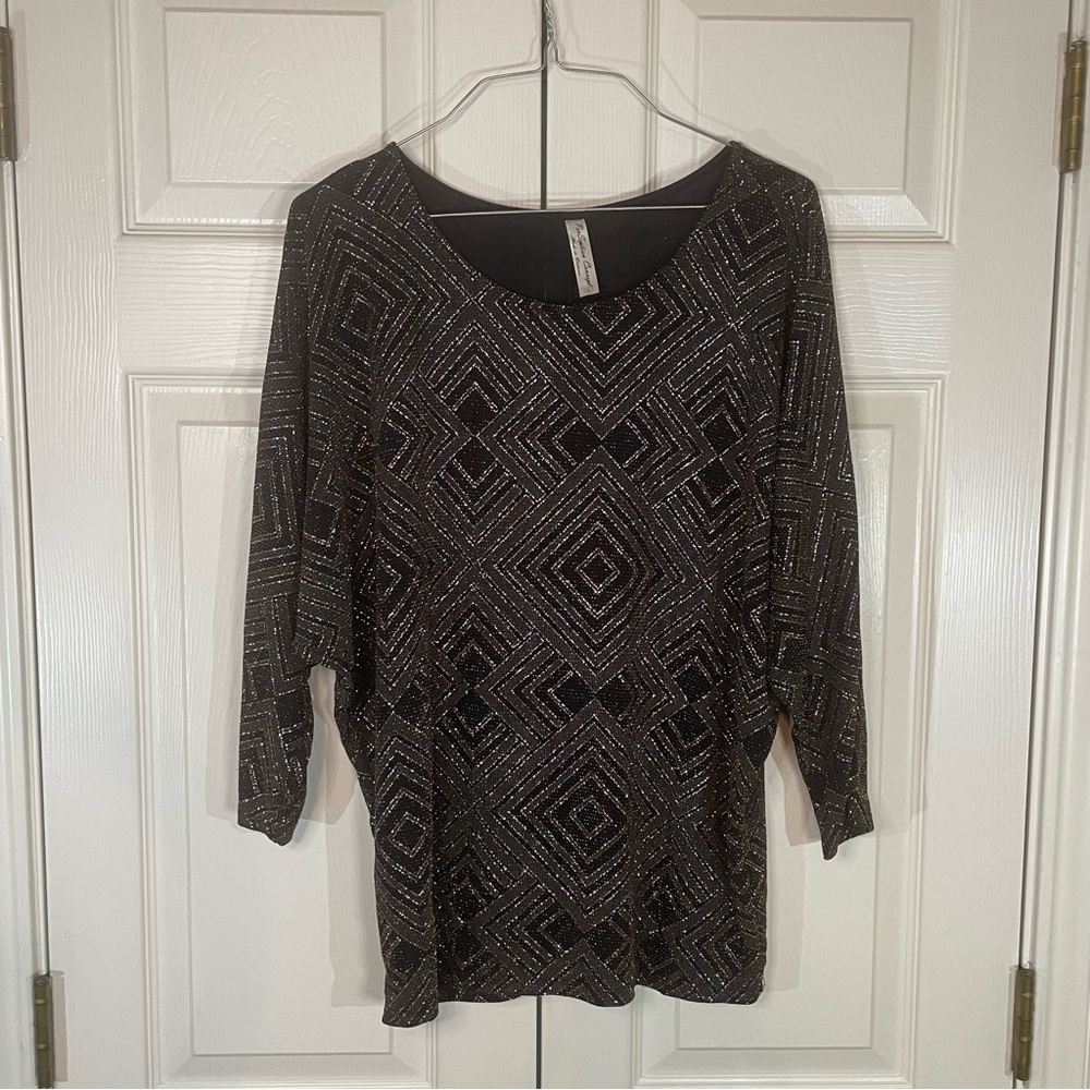 PerSeption Concept Black Geometric Glitter Patterned Women's Top Night Out Party